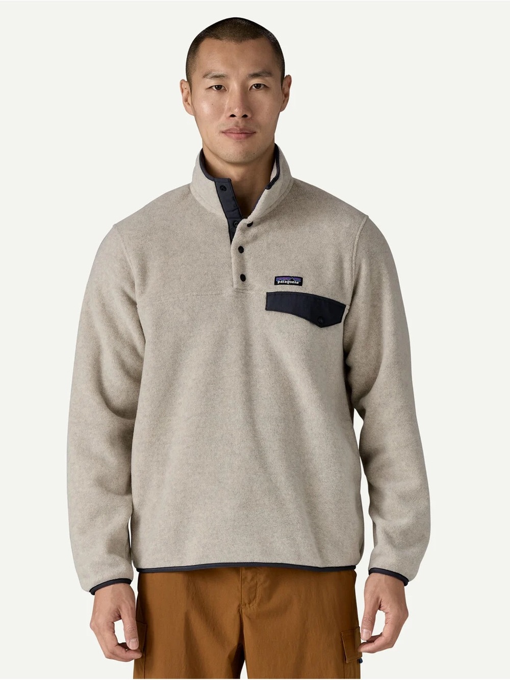 Patagonia Men's Lightweight Synchilla Snap-T Fleece Pullover Oatmeal Navy Small